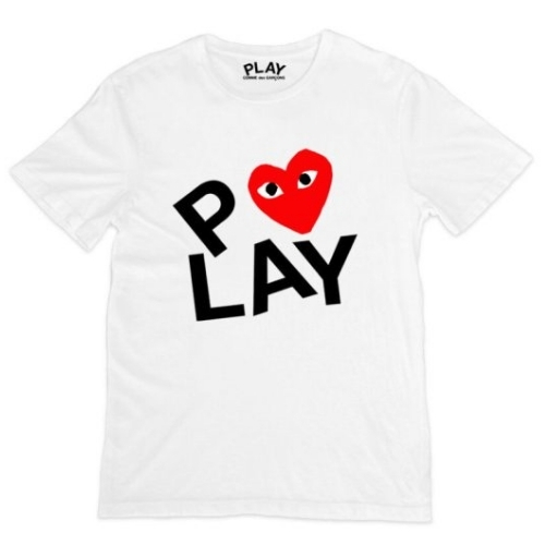 CDG Play White Double Heart Screenprint T-Shirt