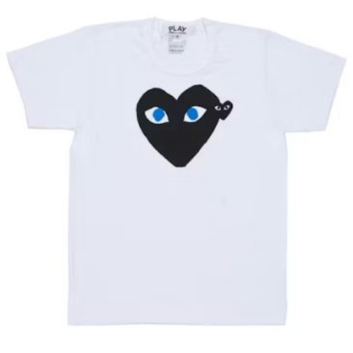 CDG Play White T-Shirt Black Heart Blue Eyes