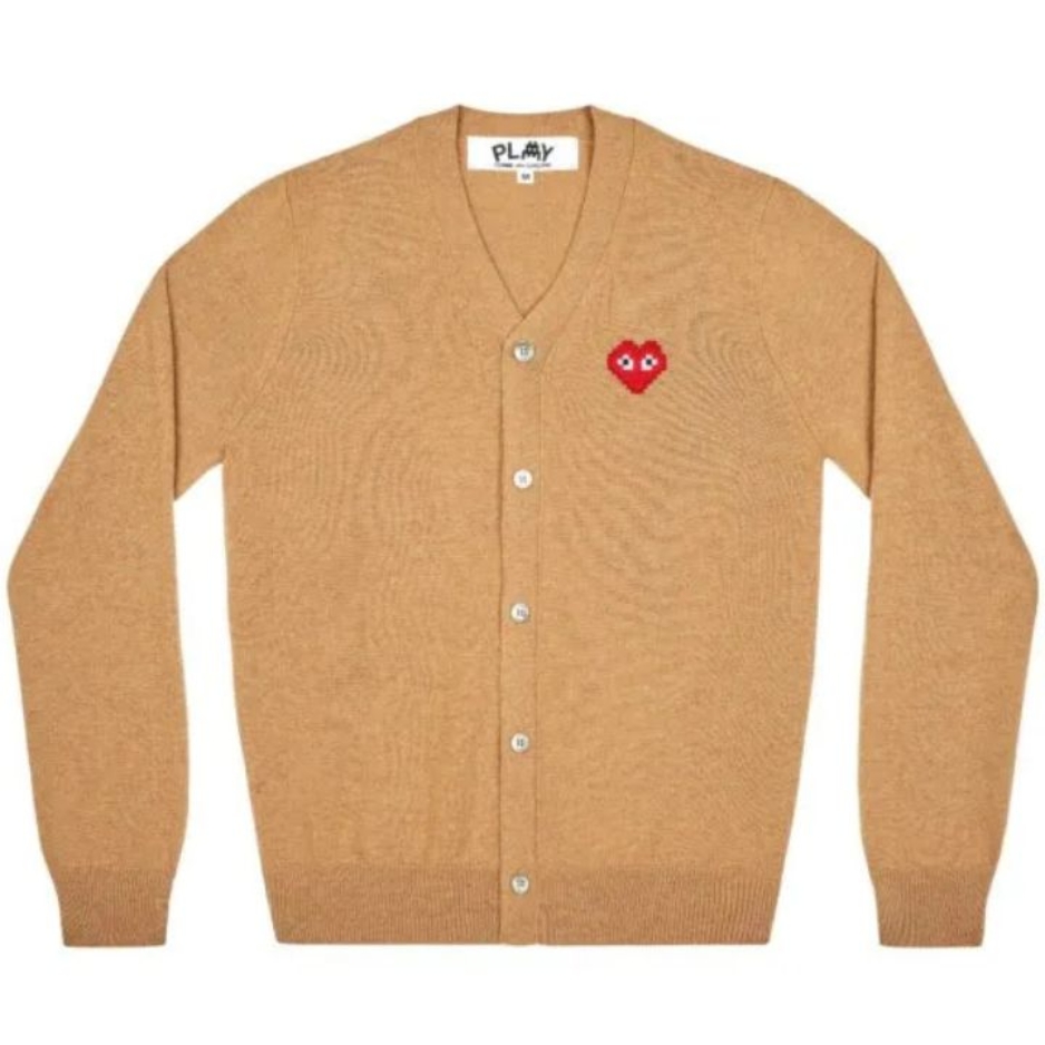 Comme Des Garcons Beige Cardigan Invader Heart Logo