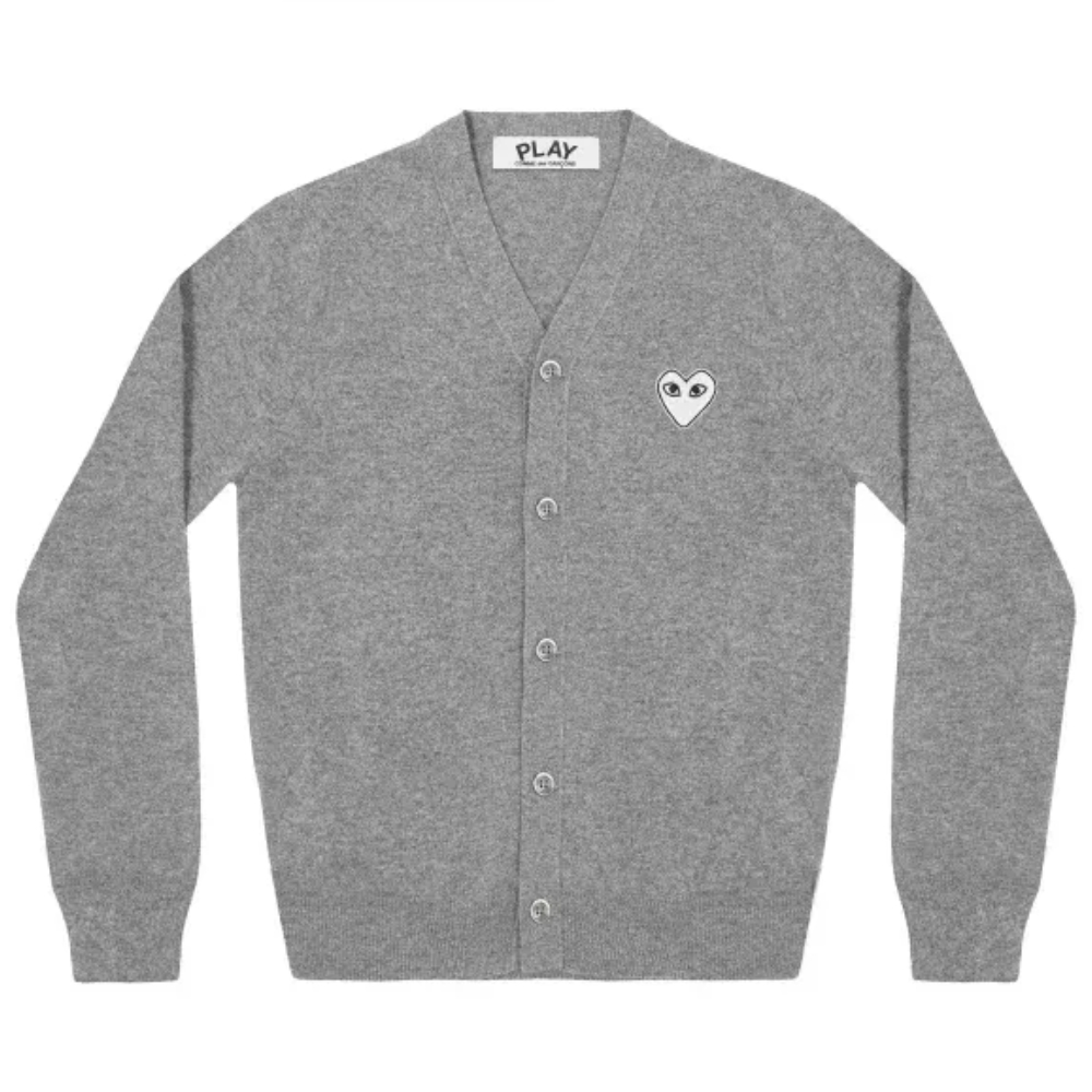 Comme des Garcons PLAY White Heart Cardigan Light Grey