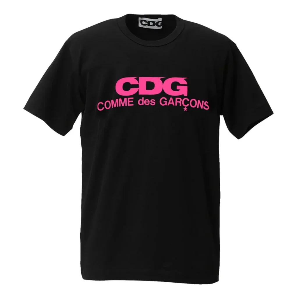 Comme Des Garcons Pink Logo Black T-Shirt