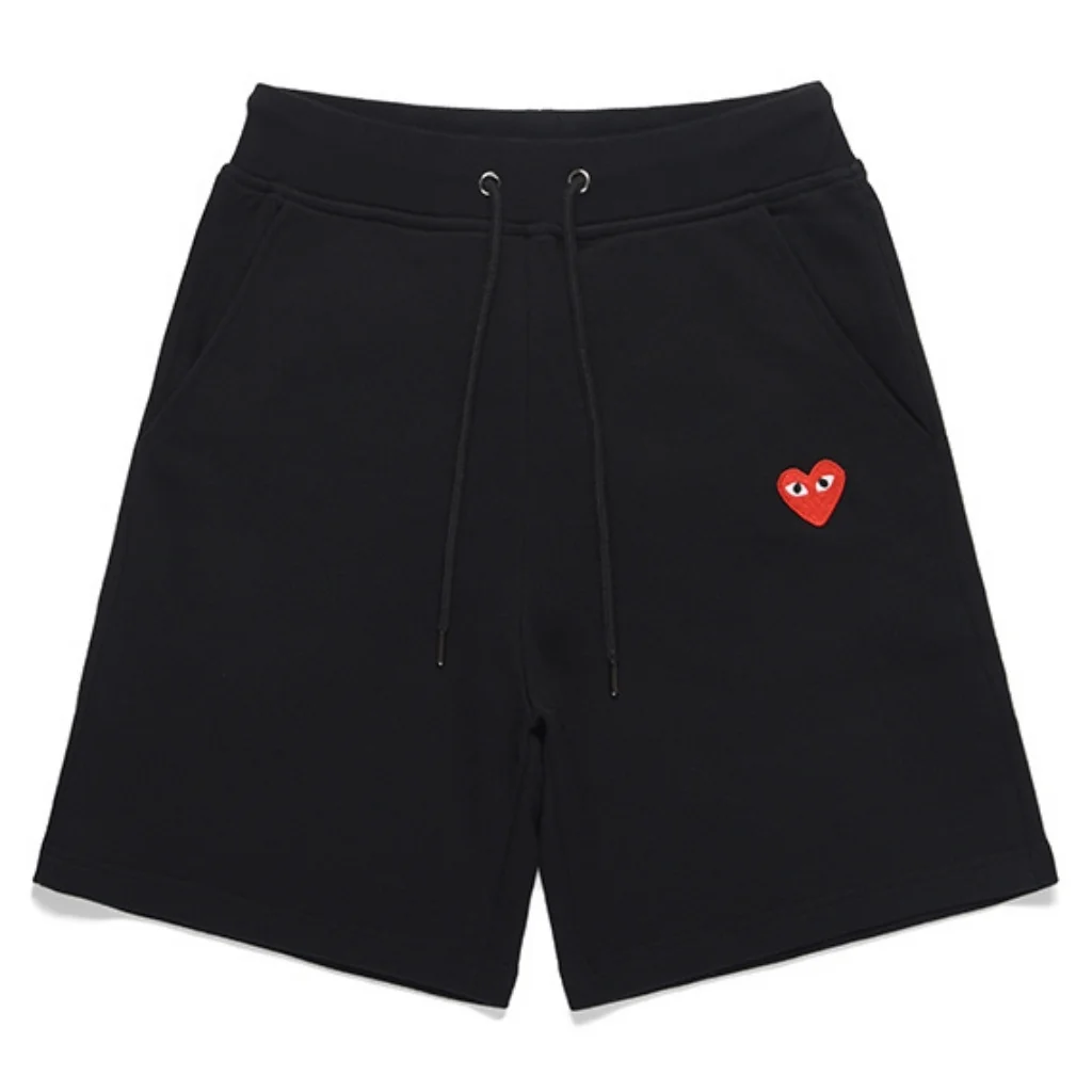Comme des Garcons PLAY Black Sweat Shorts Red Heart