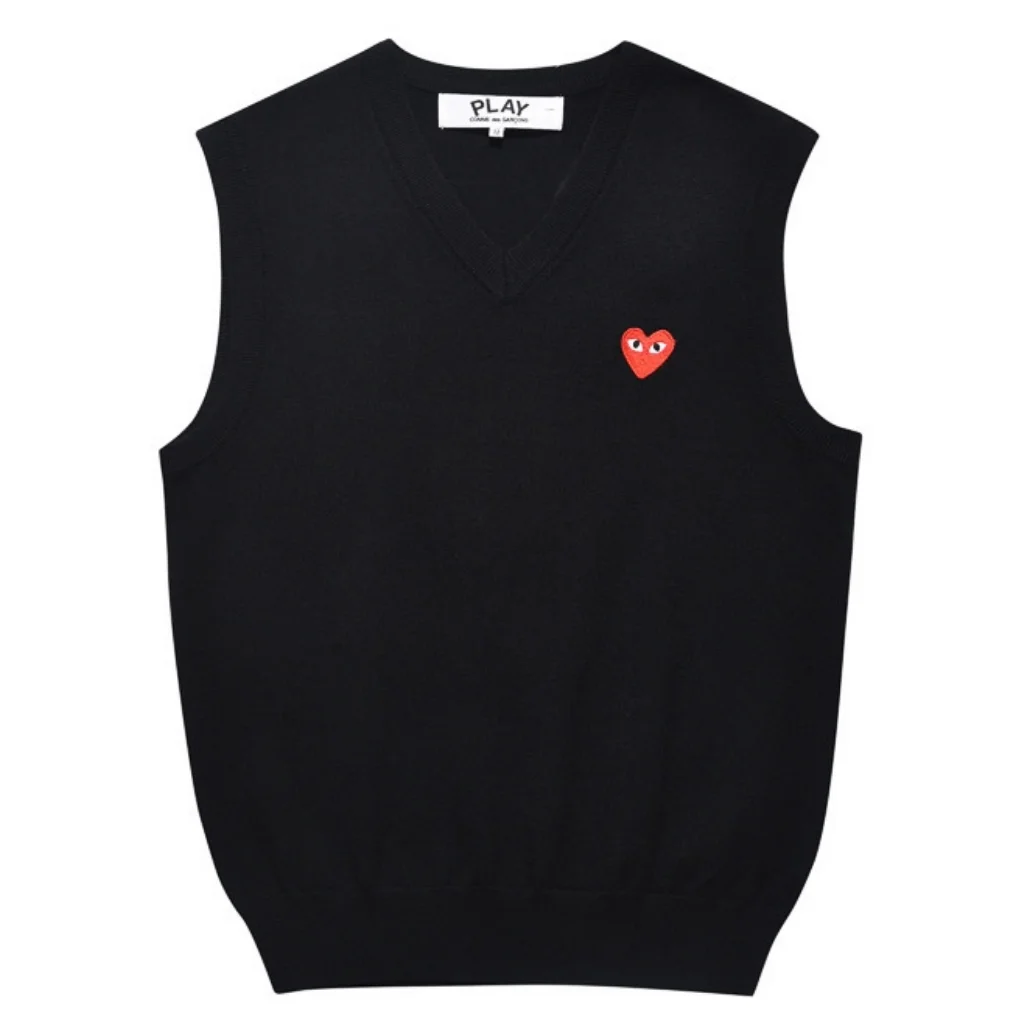 Comme des Garcons PLAY Black Sweater Vest Red Heart