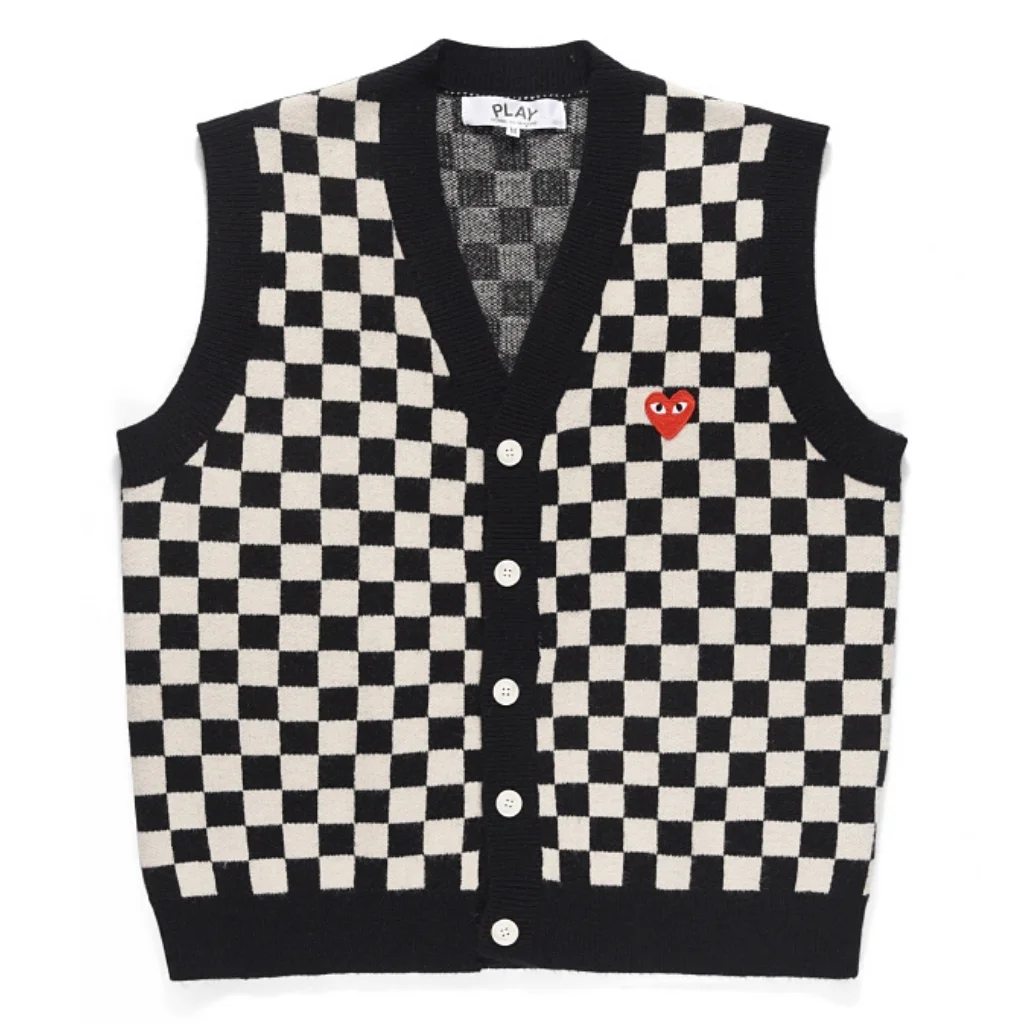 Comme des Garcons PLAY Checkered Knit Vest Red Heart