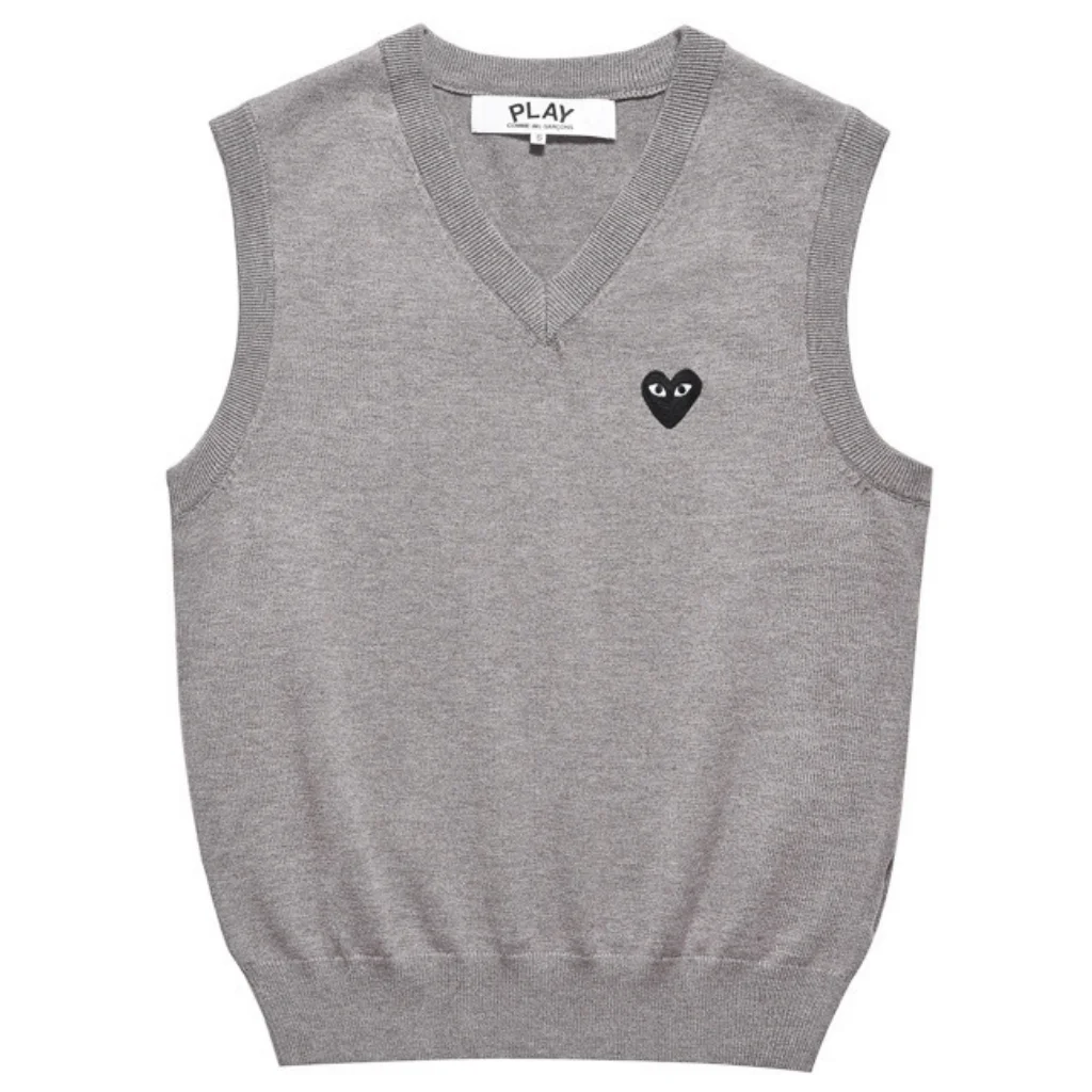 Comme des Garcons PLAY Grey Sweater Vest Black Heart