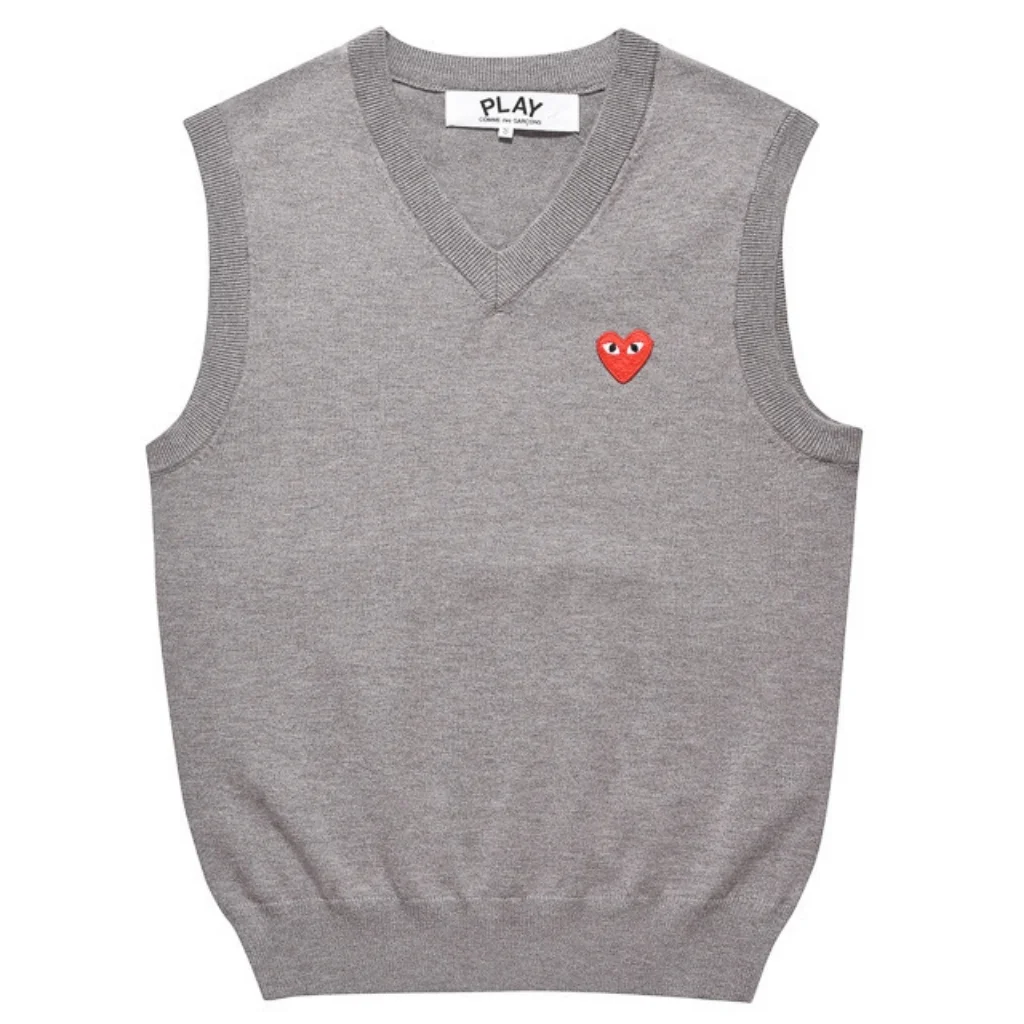 Comme des Garcons PLAY Grey Sweater Vest Red Heart