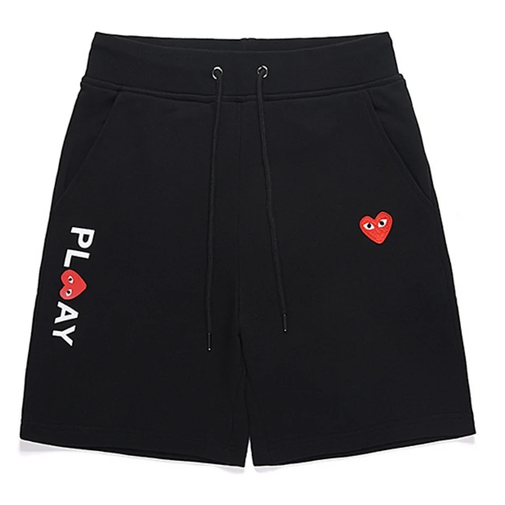 Comme des Garcons PLAY Logo Black Sweat Shorts Red Heart